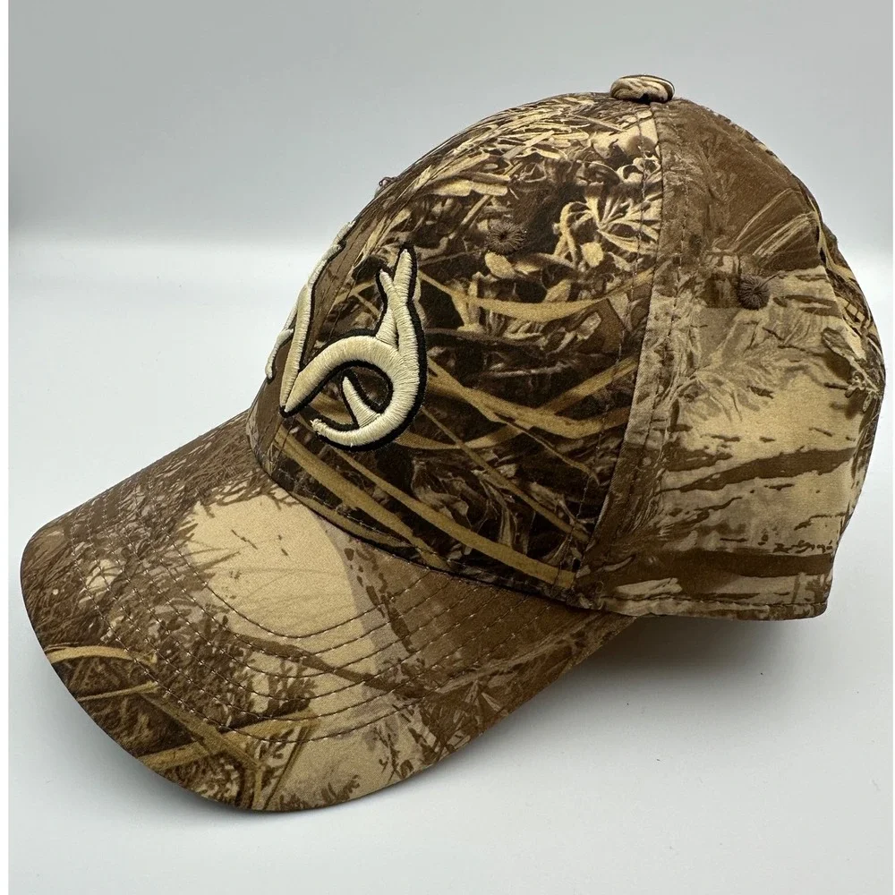 Realtree Deer Antlers Logo Hat Camo Tan Embroidered Adjustable Strap Cap Hunting